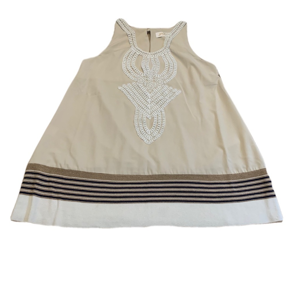 AGGÉL Knitwear Embroidered Boho Tunic Top - Beige, Size L